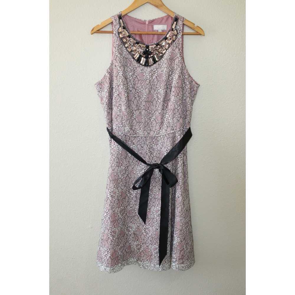 Lovely By Adrianna Papell Embellished Pink Lace Dress 16W